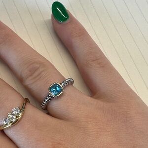 David Yurman Twisted Silver Ring with Aquamarine Stone